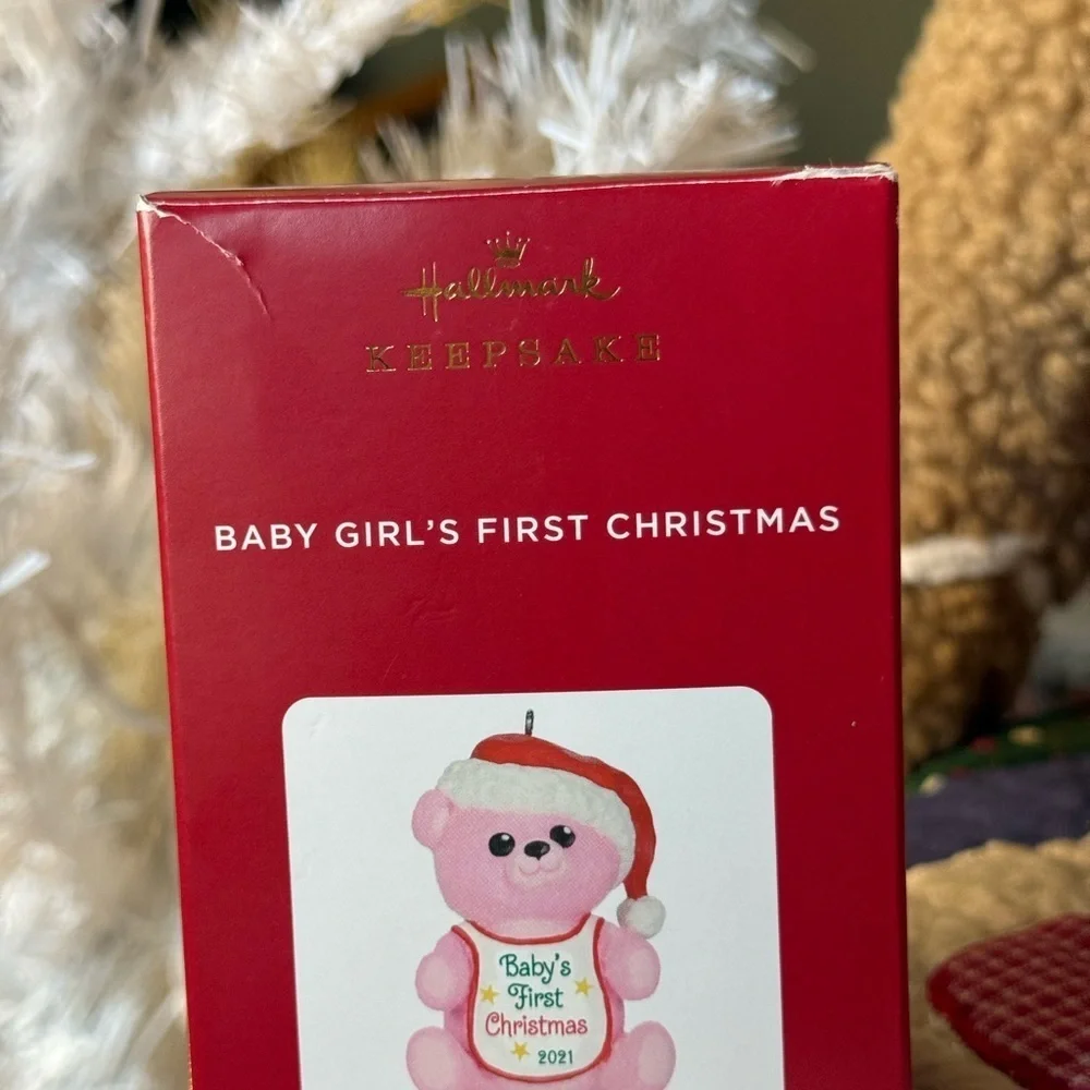 Hallmark 2002 Baby Girl’s  First Christmas Pink Bear Ornament Collectible